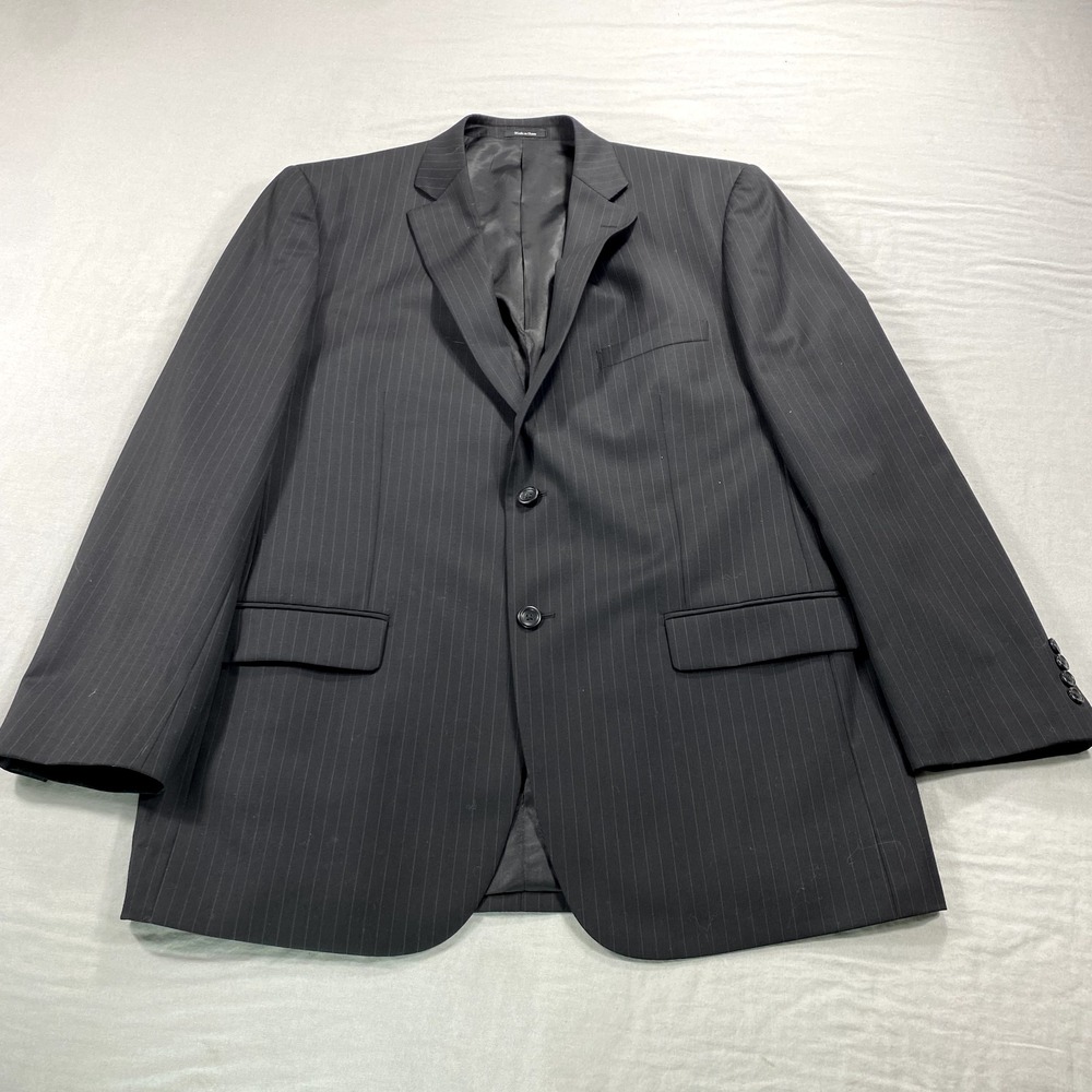 Pronto Uomo Blazer Mens 46 L Black Striped Wool Suit Jacket Sport Coat